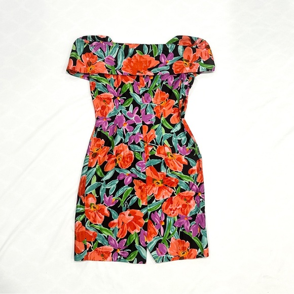 Vintage Ann Tjian For Kenar Petites Cotton Graphic Floral Off Shoulder Dress - Picture 8 of 10